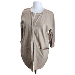 Chicos Linen Oversized Jacket Women 0 (4/6) Tan Khaki Longline Lagenlook Blazer‎